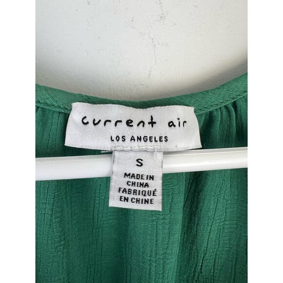 Current Air Green Belted Crepe Ruffle Tiered Tie Neck Dress Small - Picture 5 of 6